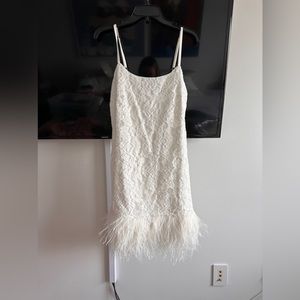 NWT LIKELY WHITE MINI DRESS WITH FEATHERS